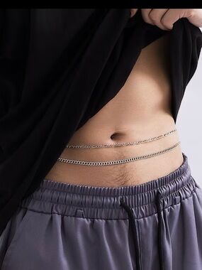 Men's Silver Double Waist Chain - Stylish Layered Body Jewelry